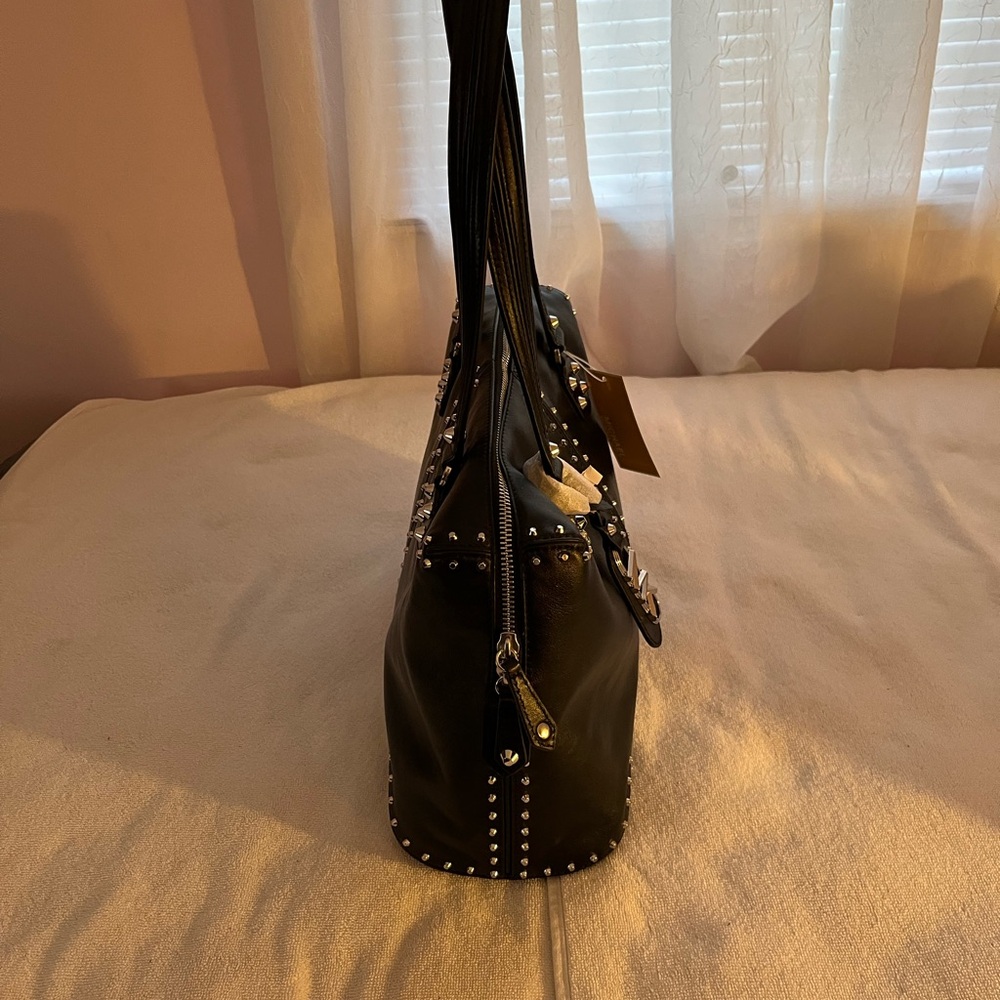 Michael Kors Black Leather Studded Astor Satchel - Picture 4 of 9